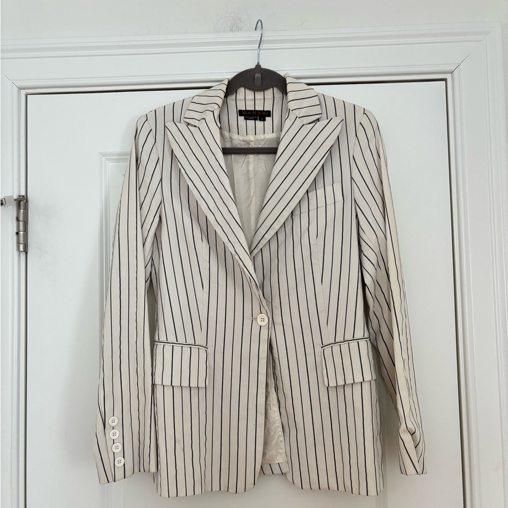 White Pinstripe Blazer Jacket with Notch Lapel - Picture 3 of 8